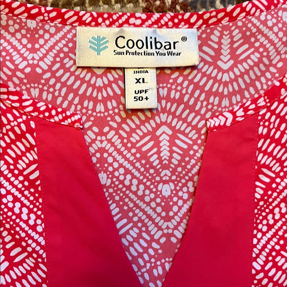 NWOT Coolibar Sun Protection Shift Dress Coral and White size xl - Picture 3 of 9